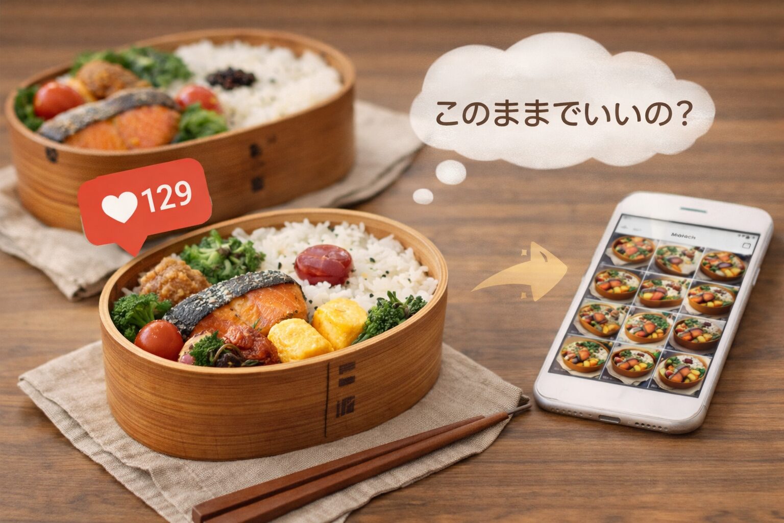 インスタ投稿 このままでいいのと悩む弁当記録