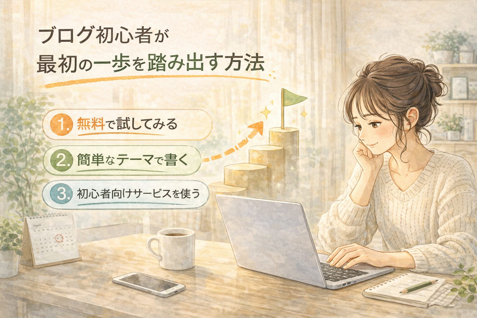 ブログ初心者の女性が一歩踏み出そうとしている写真