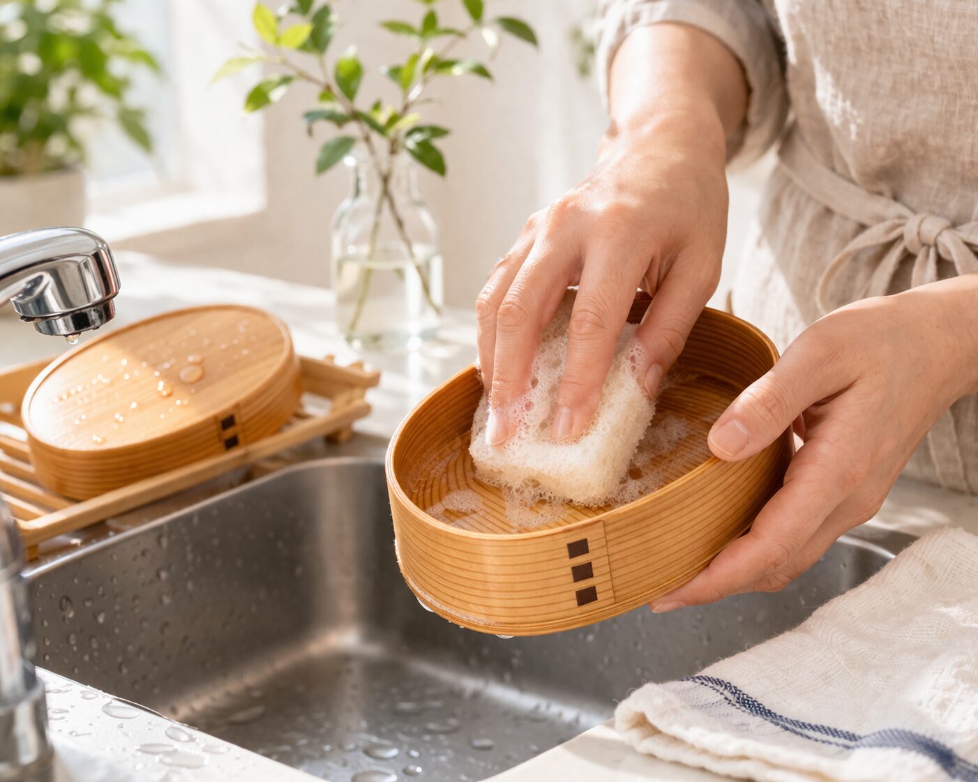 曲げわっぱ弁当の洗い方