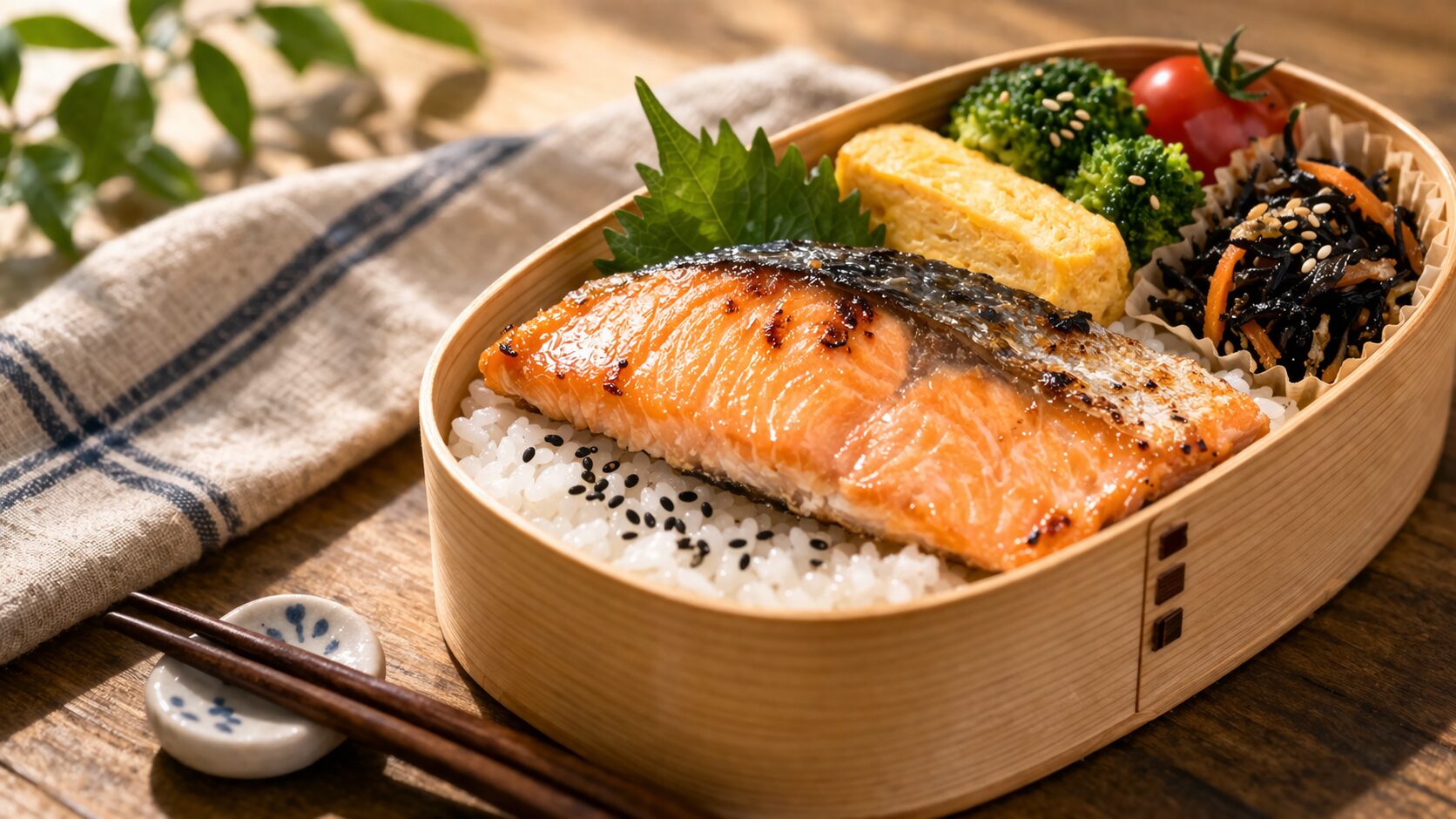 美味しい鮭の弁当撮影